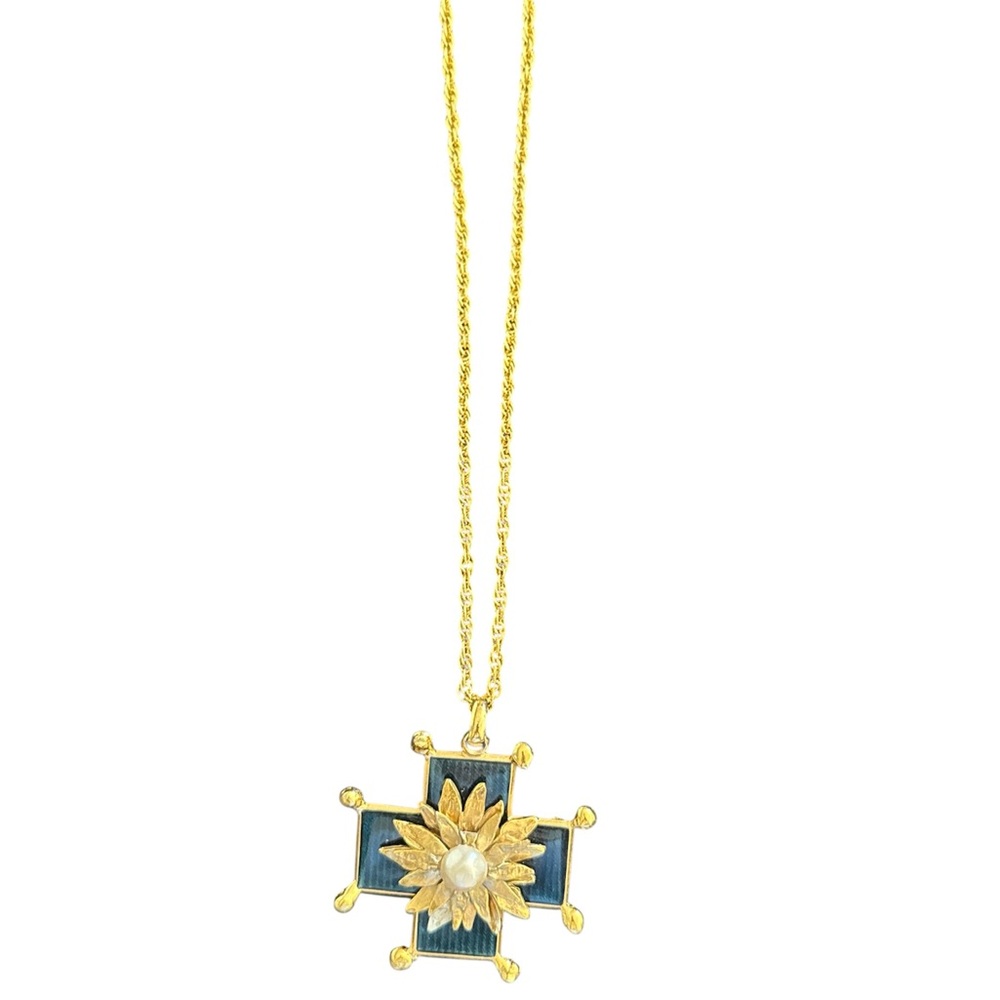 Gold and Blue Pendant Necklace